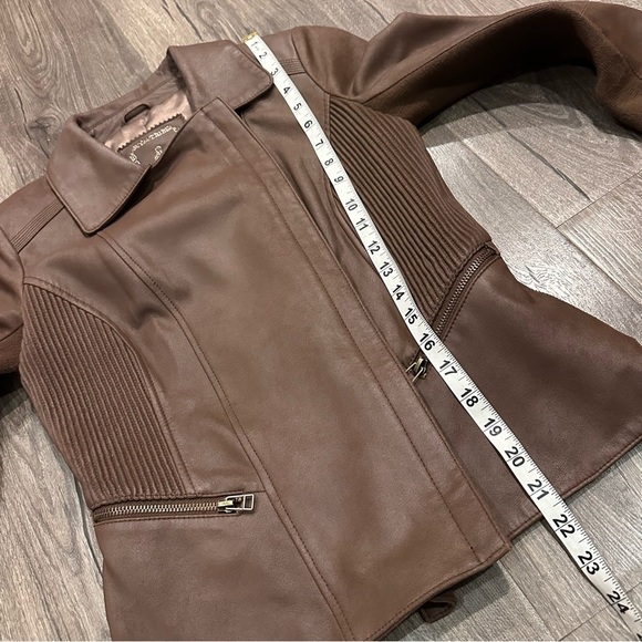 My Tribe Leather Moto Jacket Brown Full Zip Asymmetric Hem Biker Rocker XS Y2K - Picture 16 of 16